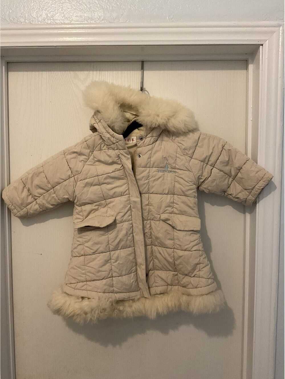 Elle Poupon Vintage Girls Down Jacket Fur Trim Sz Medium